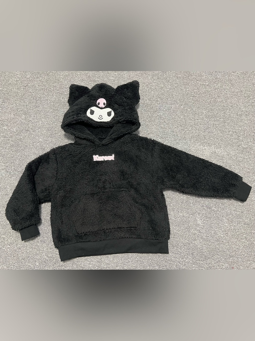 Kuromi Black Plush Hoodie for Kids - Fuzzy Hooded Pullover 6T